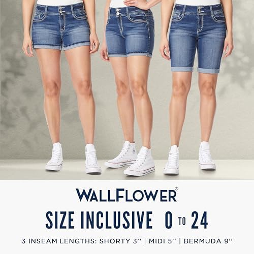 WallFlower womens Luscious Curvy Mid-rise Bling and Belted Insta Stretch Juniors (Standard Plus) Denim Shorts, Betsy Midi, 11 US
