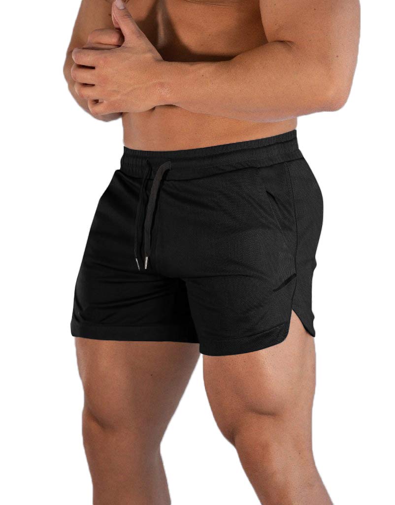FLYFIREFLY Men's Gym Workout Shorts Running Lightweight Athletic Short Pants Bodybuilding Training Black