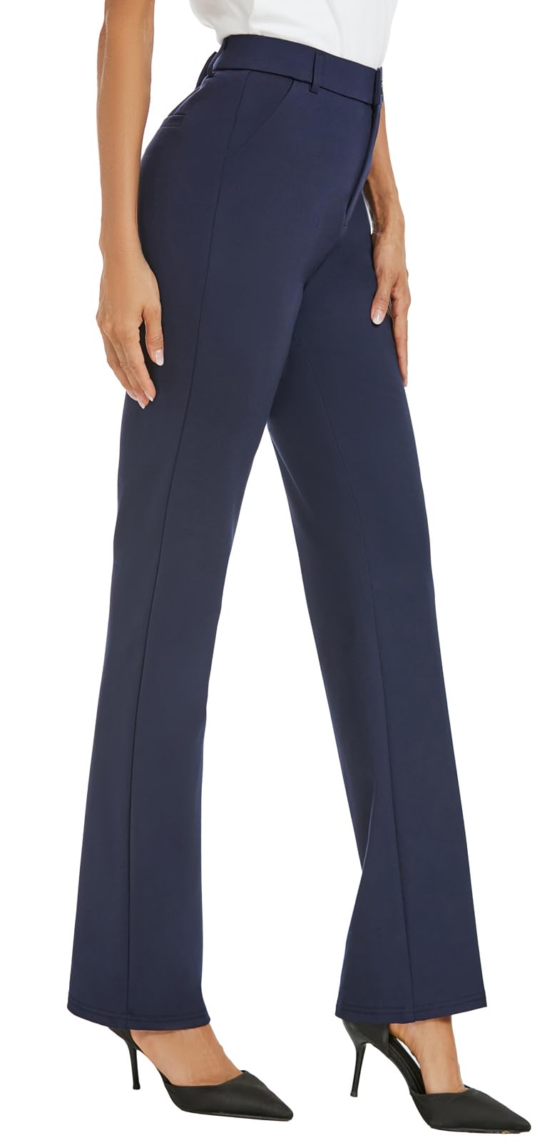 iChosy Women's Stretchy Straight Leg Dress Work Pants Business Office Casual Slacks with Pockets Navy 14 Tall