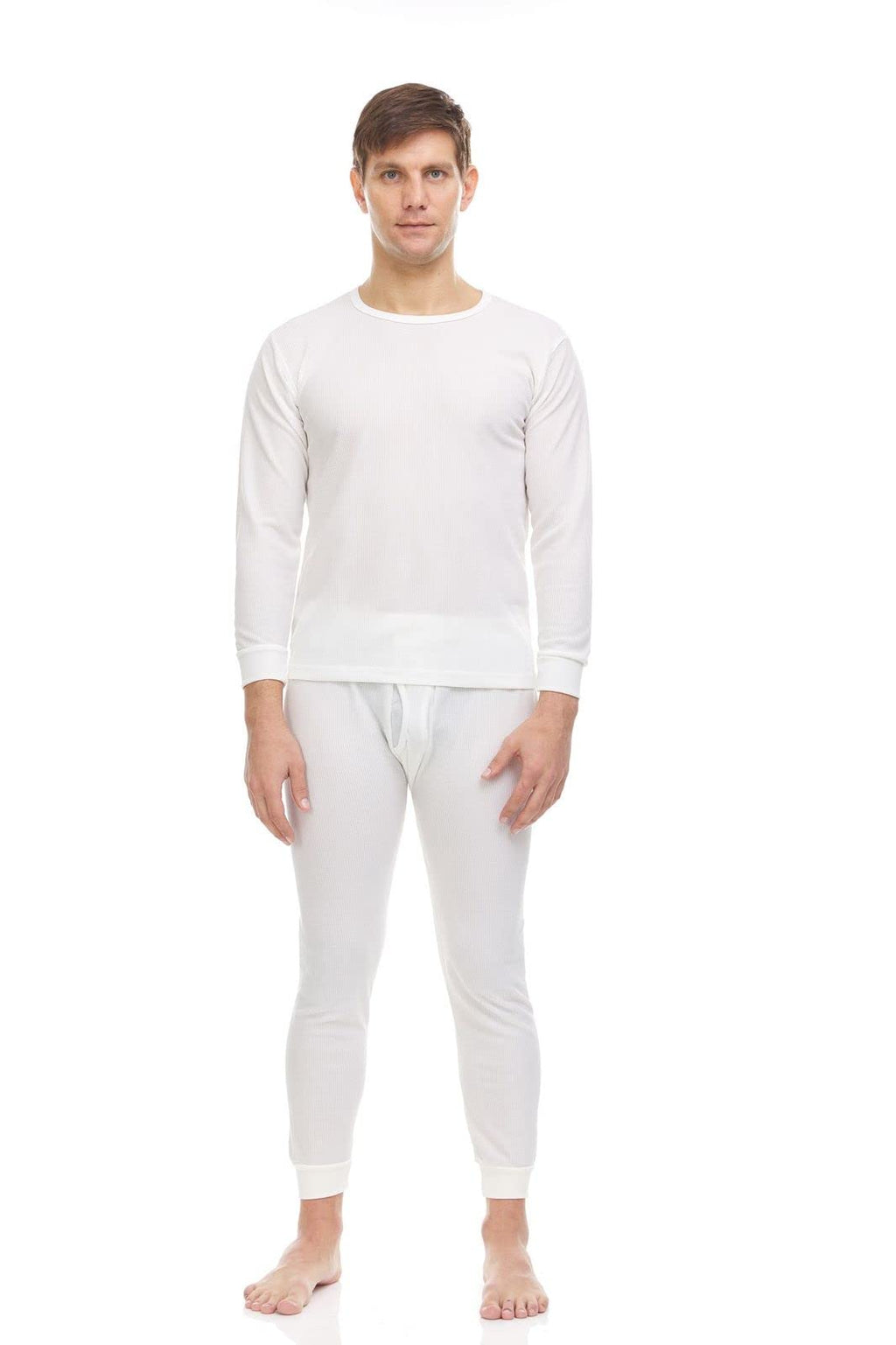 BILLIONHATS 3 Pack of 2pc Thermal Sets for Men, Base Layer Long Johns Underwear, Top & Bottom, Cotton, Solid Colors (X-Large, Off White)