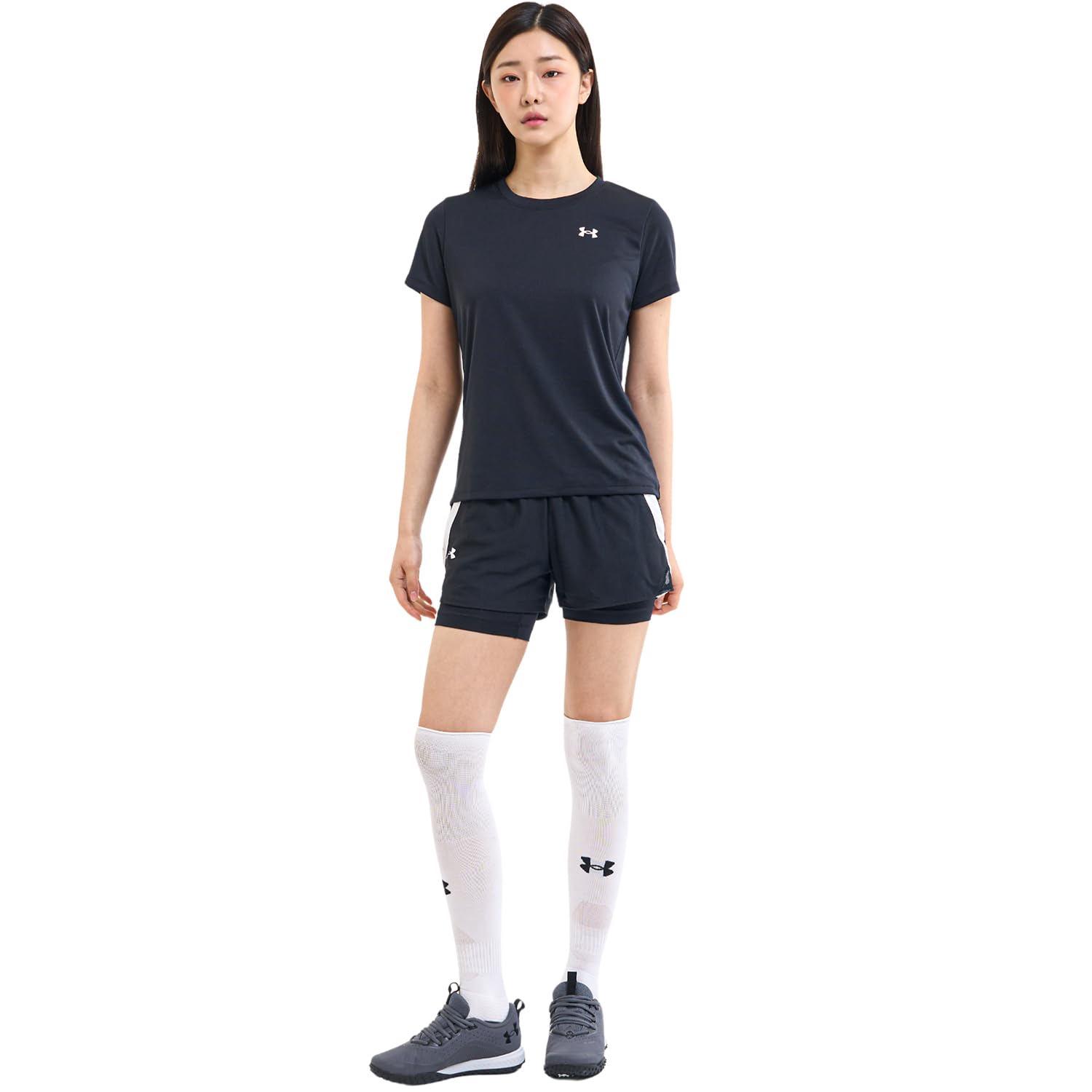 Under Armour Womens Tech Short Sleeve Crew, (001) Black / / White, XX-Large