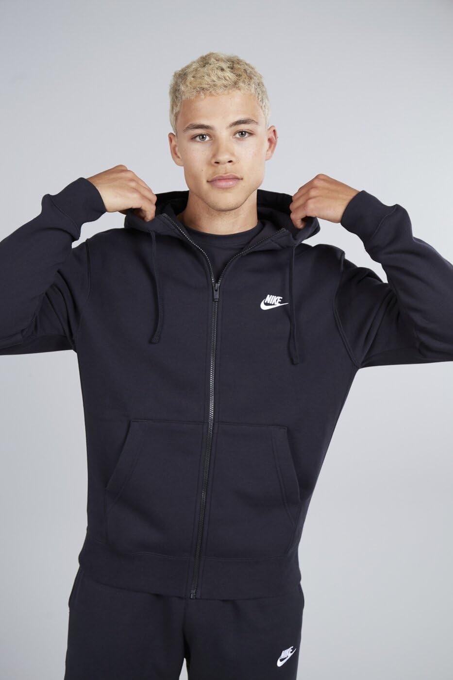 Nike Men's Sportswear Club Fleece Full Zip Hoodie, Fleece Zip-Up Hoodie Men, Black/Black/White, M