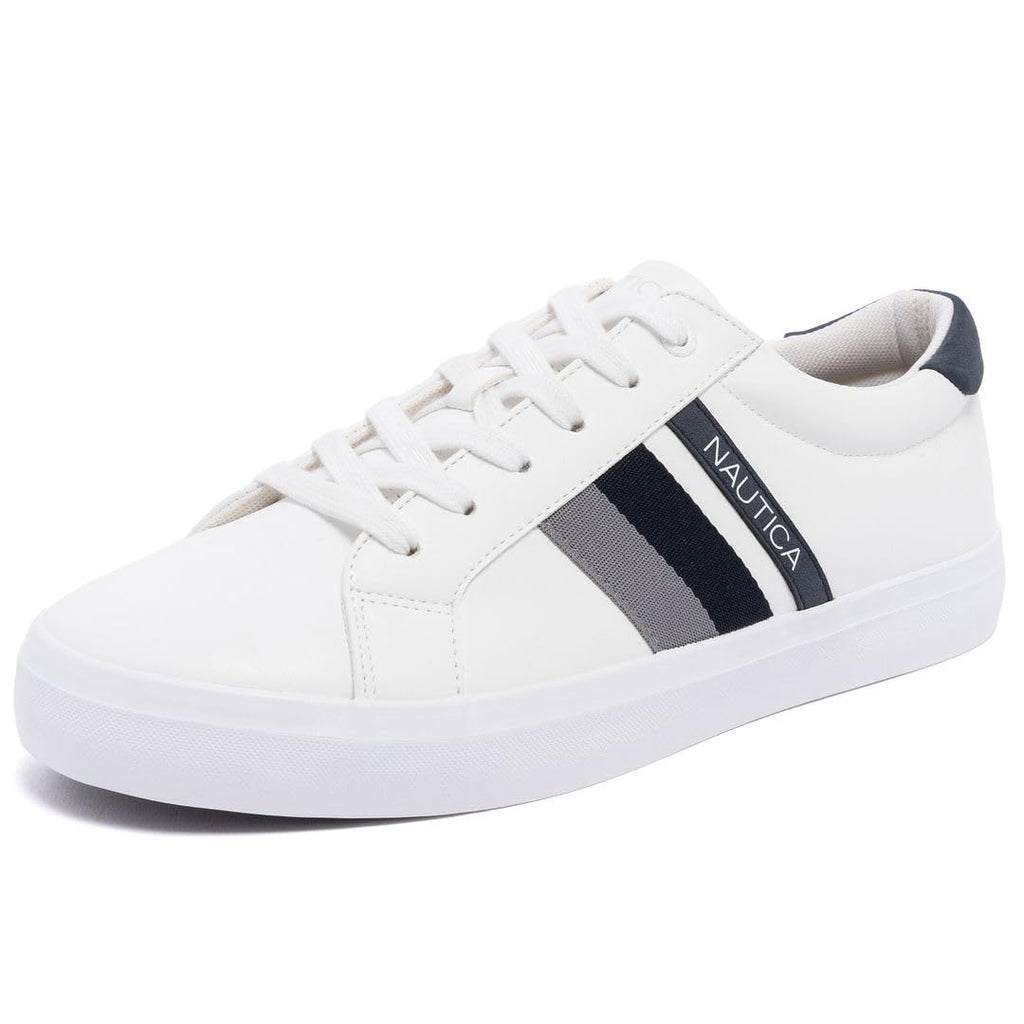 Nautica Men’s Low Top Casual Sneakers – Classic Lace-Up Tennis Shoes with Comfort Insole and Durable Rubber Sole-Aland-White Navy Grey Size-9.5