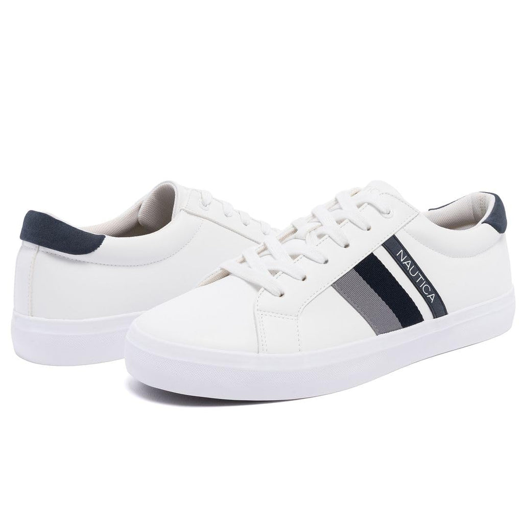Nautica Men’s Low Top Casual Sneakers – Classic Lace-Up Tennis Shoes with Comfort Insole and Durable Rubber Sole-Aland-White Navy Grey Size-9.5