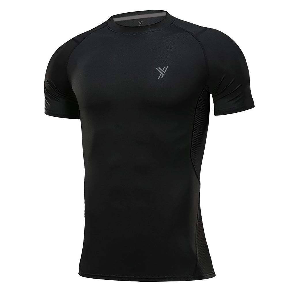 Youper Elite Men's Compression Short-Sleeve T-Shirt, Sportswear for Football, Exercise & Fitness (Medium, Black)