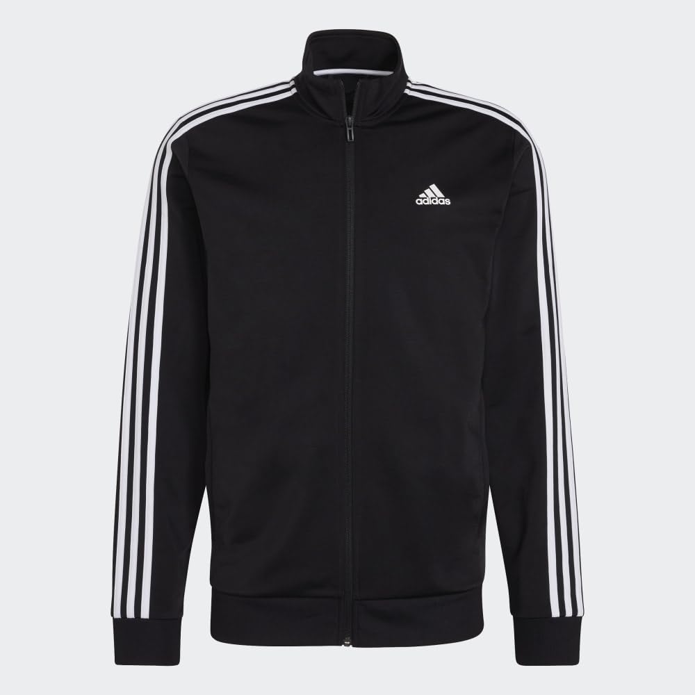 adidas Men's Essentials Warm-up 3-Stripes Track Top, Black/White, Medium