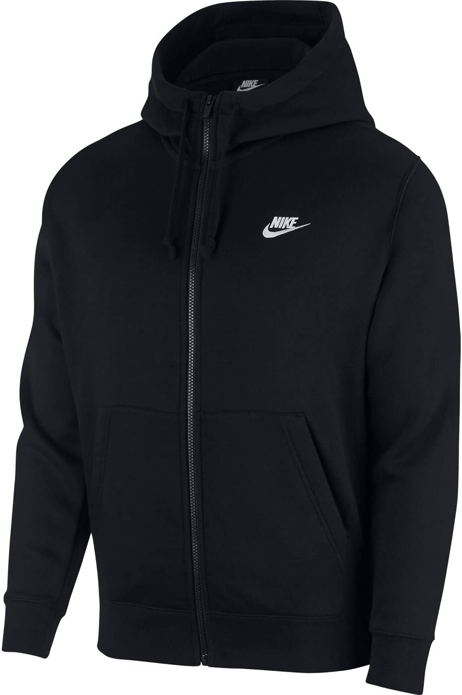 Nike Men's Sportswear Club Fleece Full Zip Hoodie, Fleece Zip-Up Hoodie Men, Black/Black/White, M