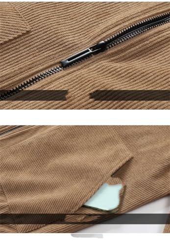 Men Vintage Corduroy Jacket Lambswool Loose Lined Coats Trucker Cargo Workwear Multi-Pocket Outwear