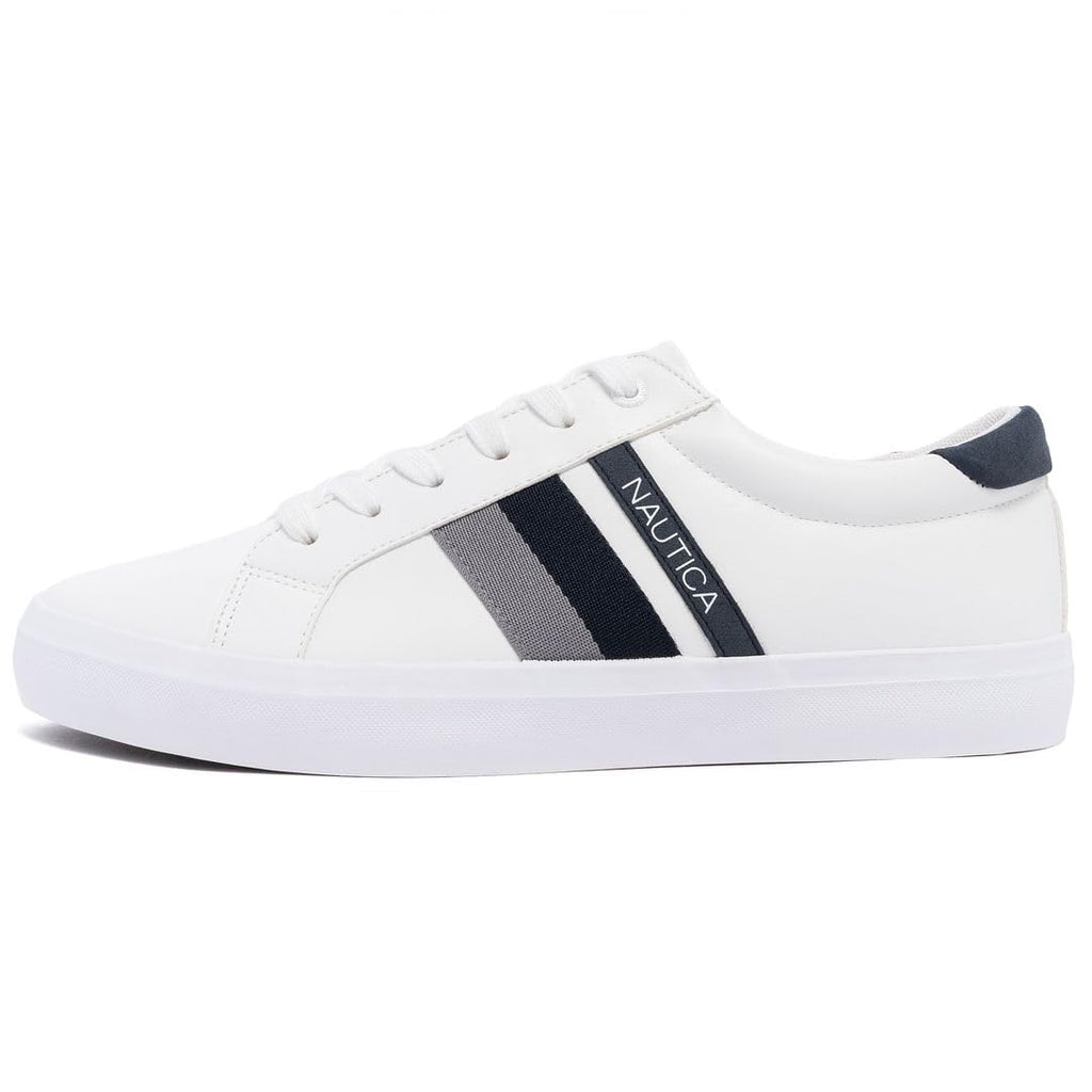 Nautica Men’s Low Top Casual Sneakers – Classic Lace-Up Tennis Shoes with Comfort Insole and Durable Rubber Sole-Aland-White Navy Grey Size-9.5