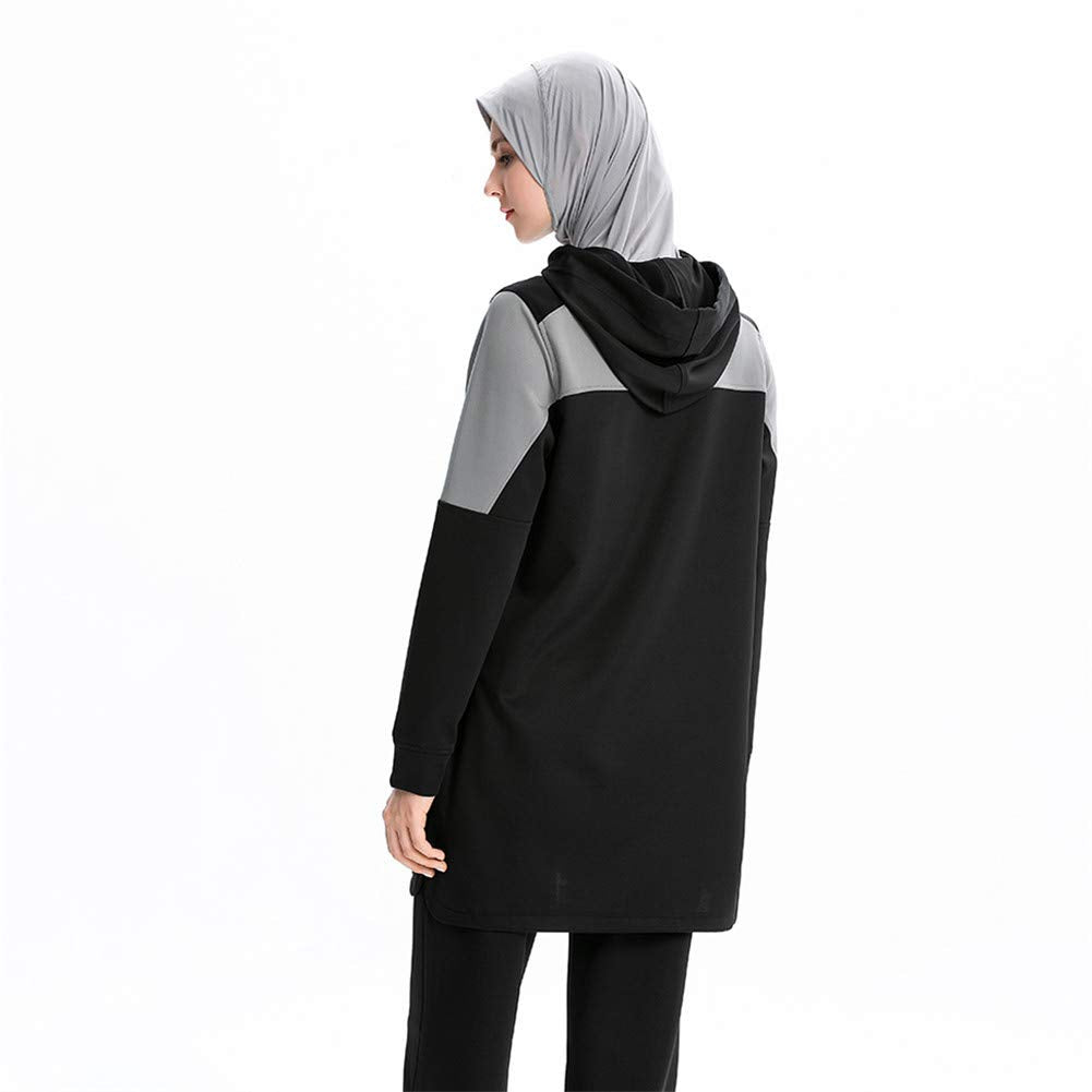 KXCFCYS Tracksuit Tops Hoodie Sportswear Outdoor Tracksuit Muslimah Sweatshirt (Black, L)