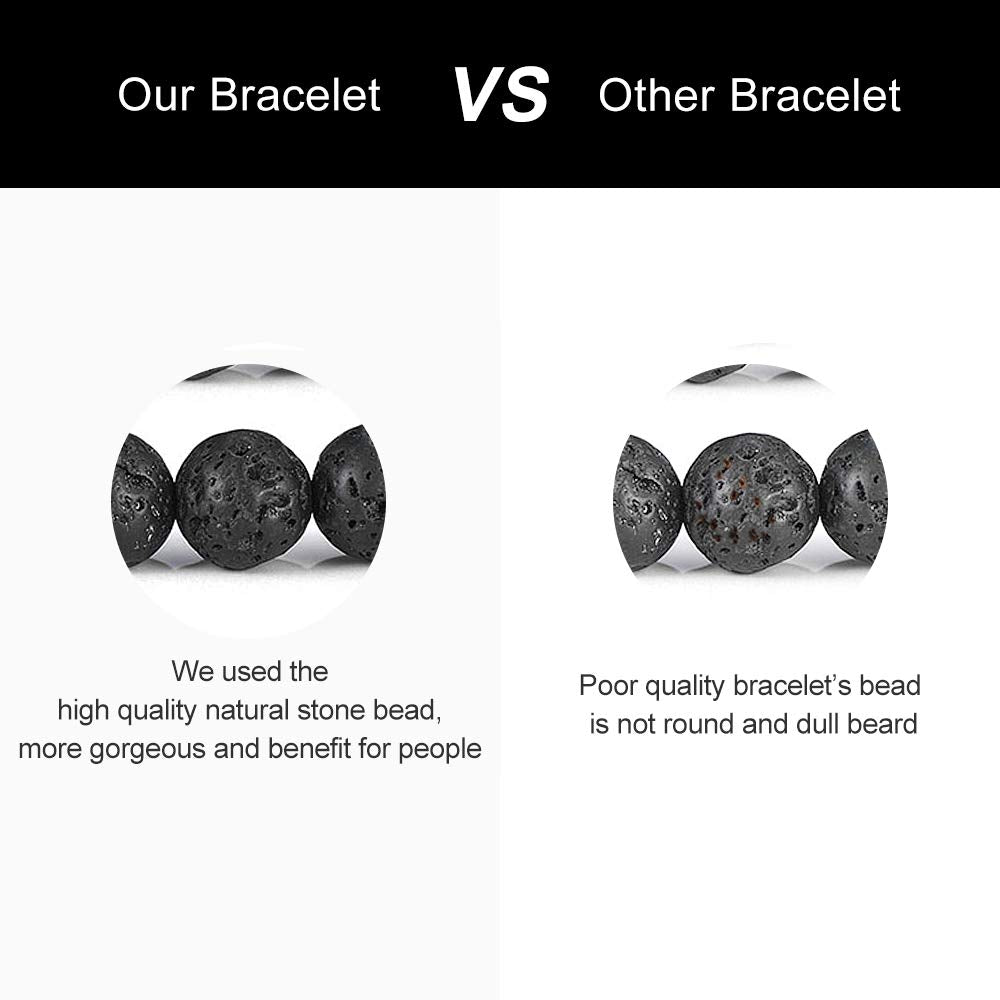 M MOOHAM Bracelets for Mens Gifts - Beaded Natural Tiger Eye Bracelet Black Lava Rock Stone Chakra Mens Anxiety Bracelets Adjustable Aromatherapy Essential Oil Diffuser Healing Dad Gifts