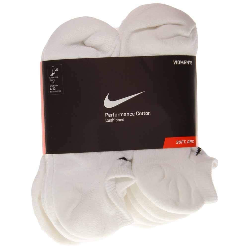 Nike Women's Performance Dri Fit Performance No Show Cotton Cushioned Moisture Wicking Socks White Medium (6-10) US Women (6 Pack)