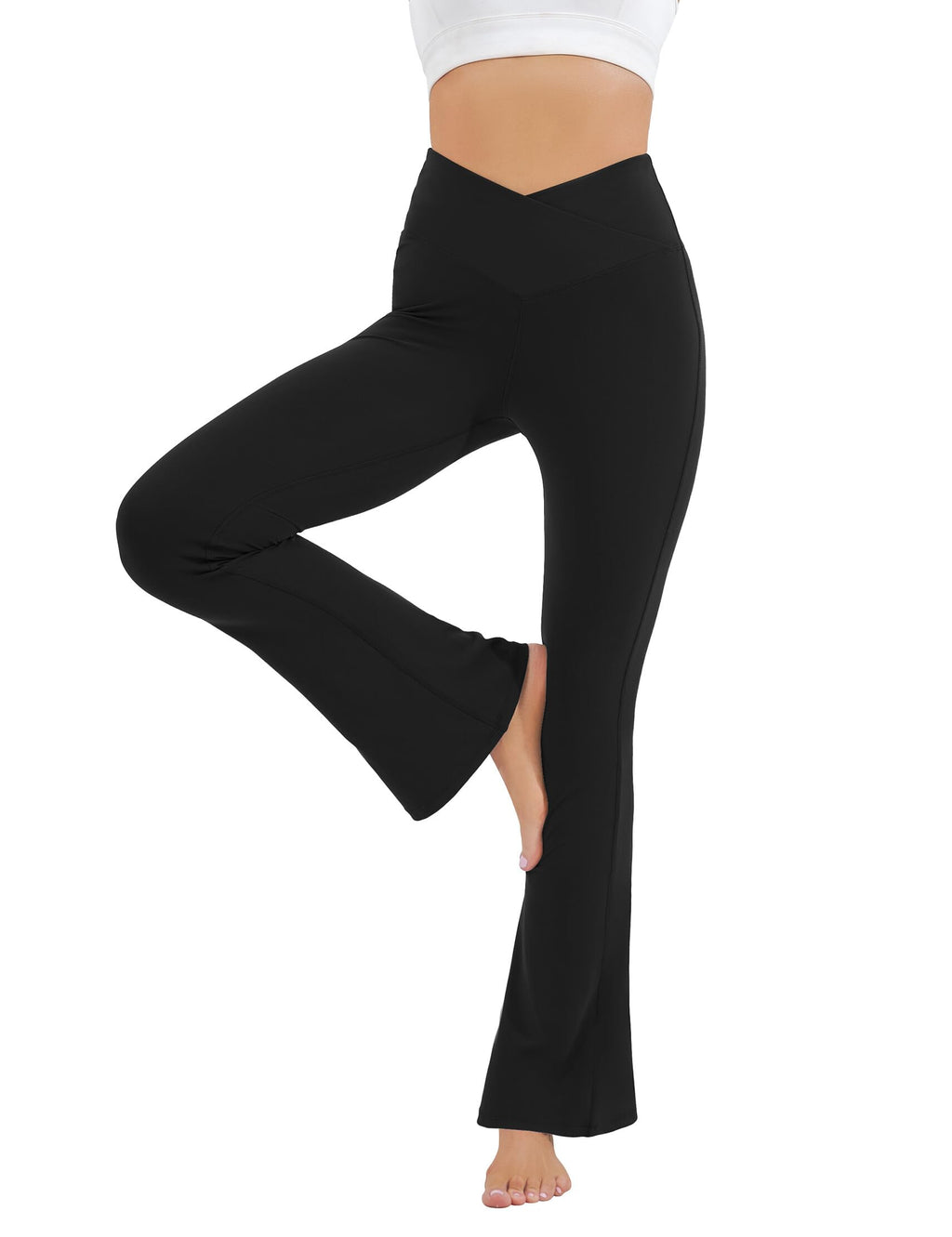 HEGALY Women's Flare Yoga Pants - Crossover Flare Leggings High Waisted Bootcut Bell Bottom Workout Sweatpants Black