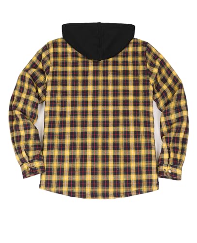 Men's Sherpa Lined Flannel Shirt Jacket,Snap Button Winter Lounge Plaid Shacket with Hood Gosling Yellow XL