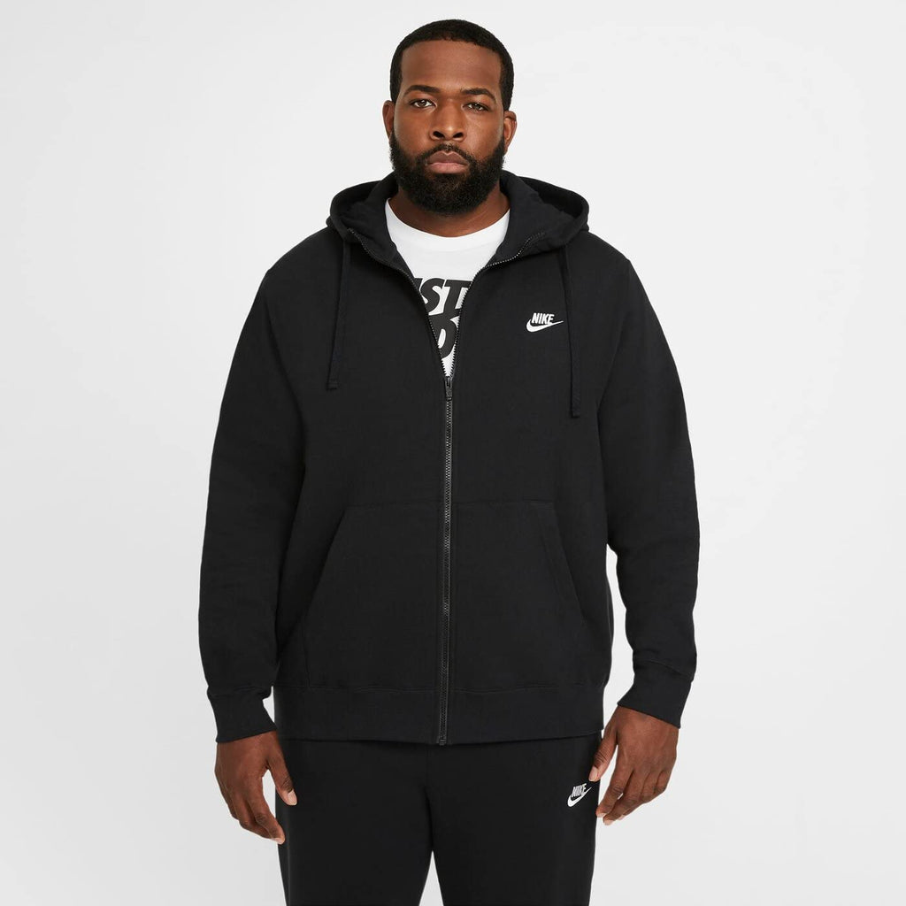 Nike Men's Sportswear Club Fleece Full Zip Hoodie, Fleece Zip-Up Hoodie Men, Black/Black/White, M