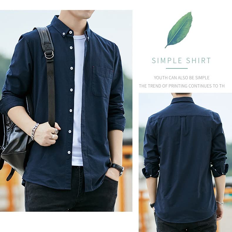 ZYQHMY Men Clothing Oxford Textile Men's Dress Shirt Jacket Men's Long Sleeve Casual Shirts(Black,XLcode)