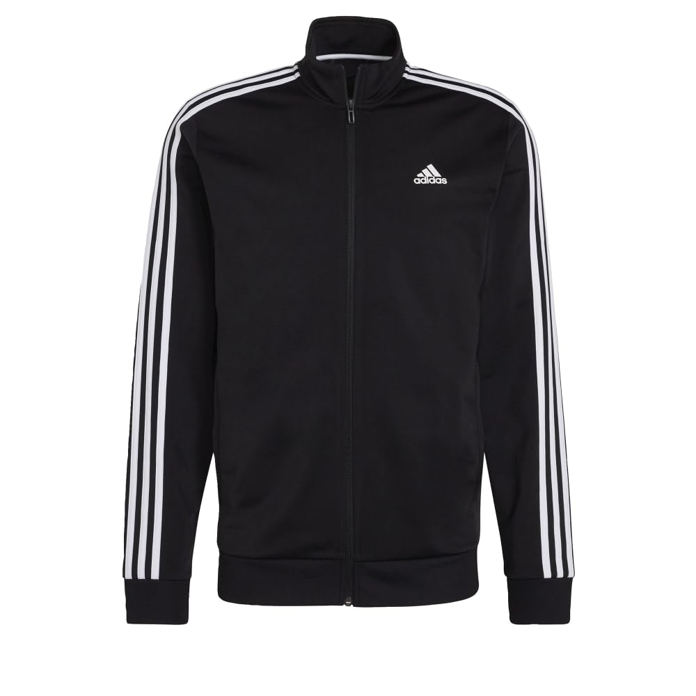 adidas Men's Essentials Warm-up 3-Stripes Track Top, Black/White, Medium