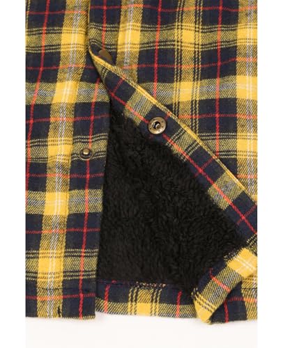 Men's Sherpa Lined Flannel Shirt Jacket,Snap Button Winter Lounge Plaid Shacket with Hood Gosling Yellow XL