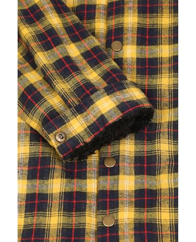 Men's Sherpa Lined Flannel Shirt Jacket,Snap Button Winter Lounge Plaid Shacket with Hood Gosling Yellow XL