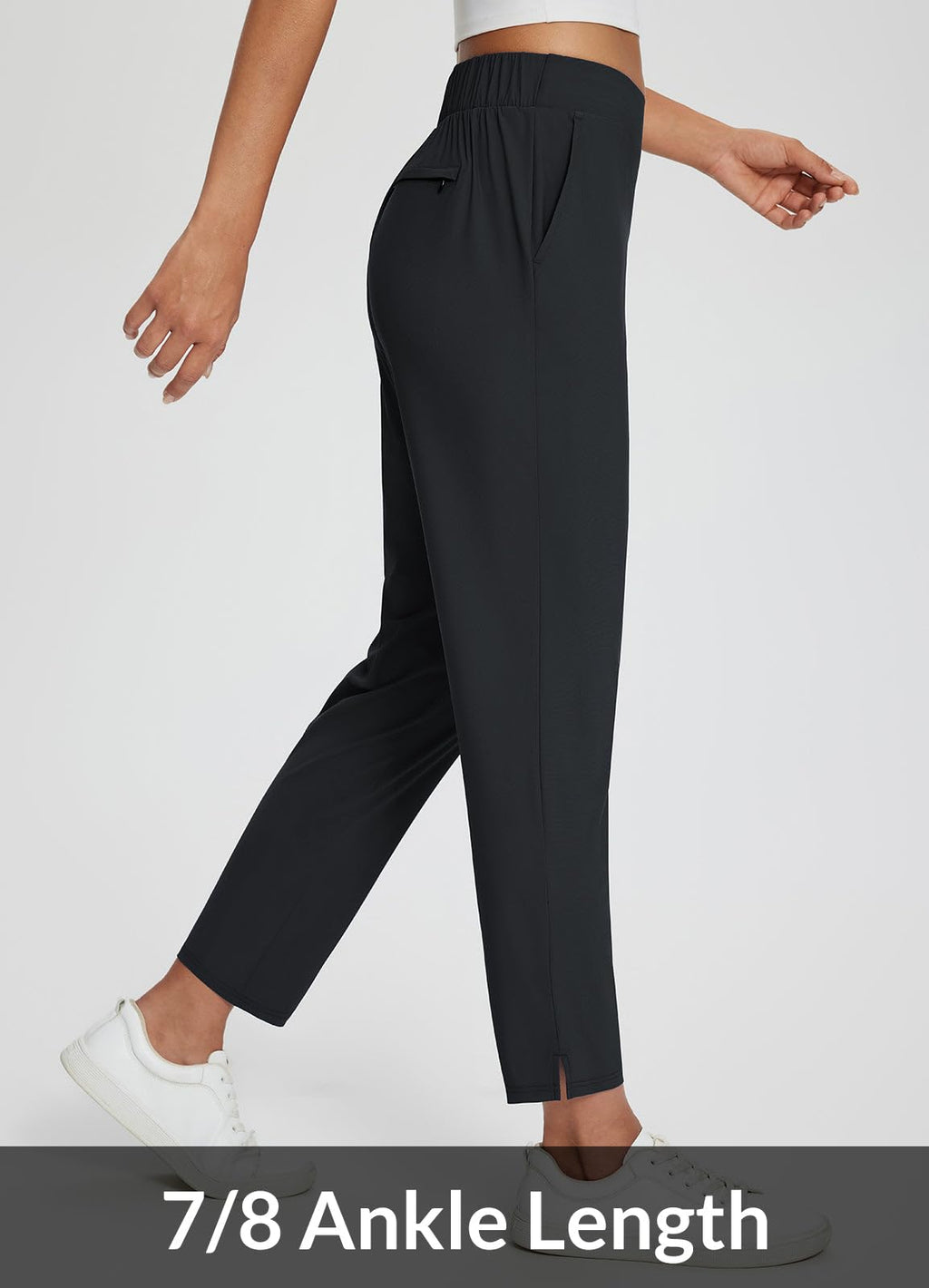 baleaf Womens Travel Pants Petite Stretch with Zipper Pockets Golf Ankle Dress Work Business Casual Slacks Teacher Black M