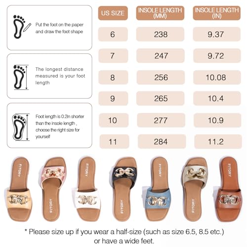 FITORY Women's Flat Sandals Fashion Slides With Soft Leather Slippers for White Summer Size 6