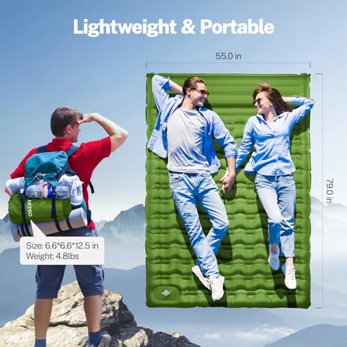 OGERY Sleeping Pad for Camping, 6" Extra-Thick Reinforced Camping Sleeping Pad with Pillows & Built-in Foot Pump, Ultralight Self Inflating Air Mattress Mat for Tent Hiking Essentials Gear
