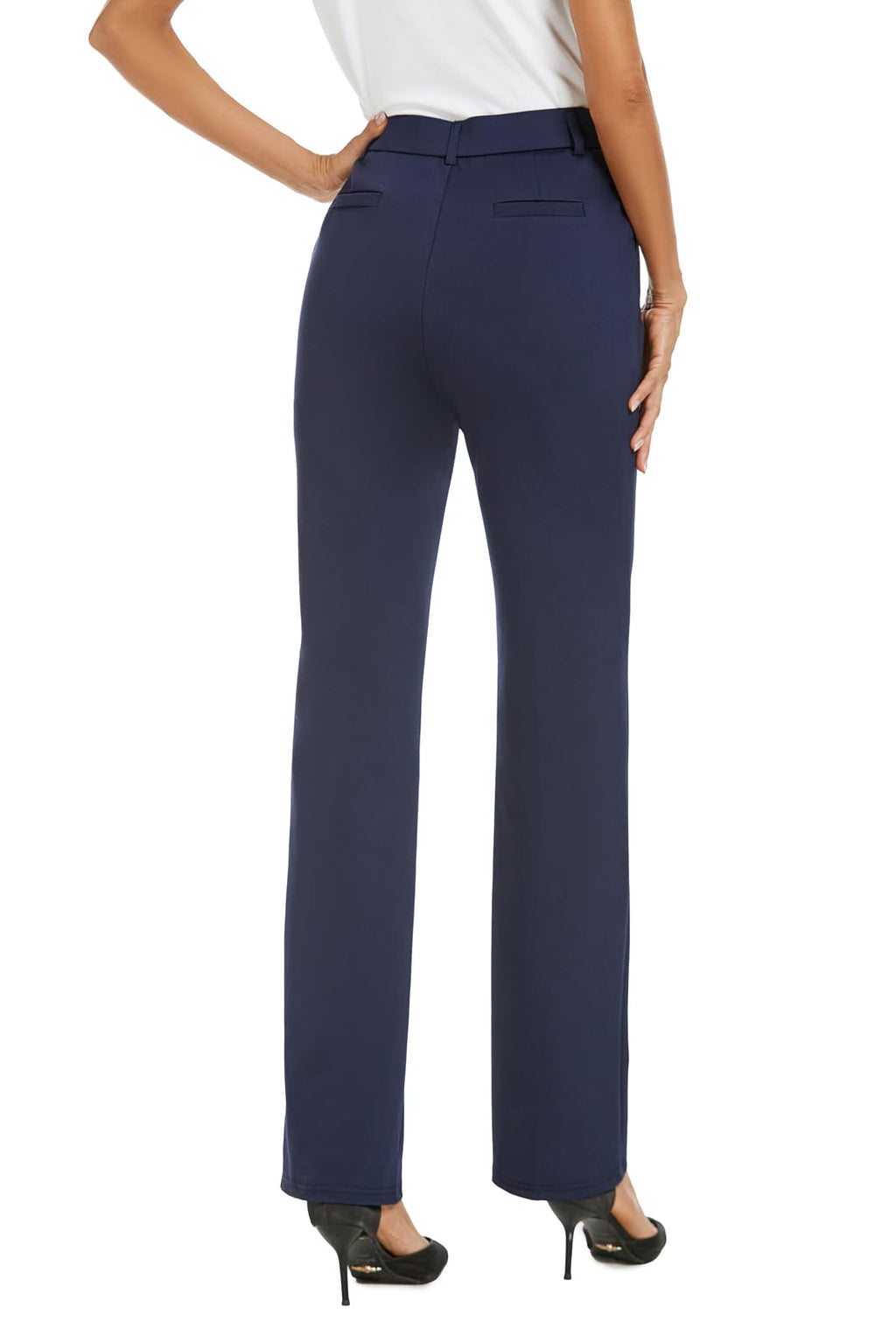 iChosy Women's Stretchy Straight Leg Dress Work Pants Business Office Casual Slacks with Pockets Navy 14 Tall