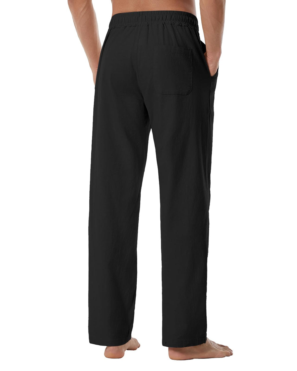 Men's Linen Pants Summer Yoga Beach Baggy Trousers Loose Fit Straight-Legs Elastic Drawstring Waist Casual Pants Black