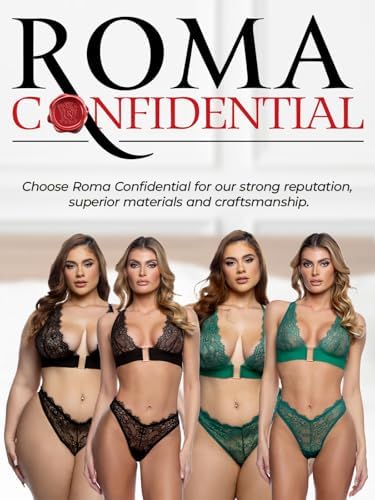 Bra and Panty Sets for Women: Roma Confidential Fever Dream 2 Piece Lace Bralette and Panty in Chantilly Eyelash Lace – Matching Deep Plunge Bra & V-Shape Thong Underwear Sexy Lingerie Set for Women