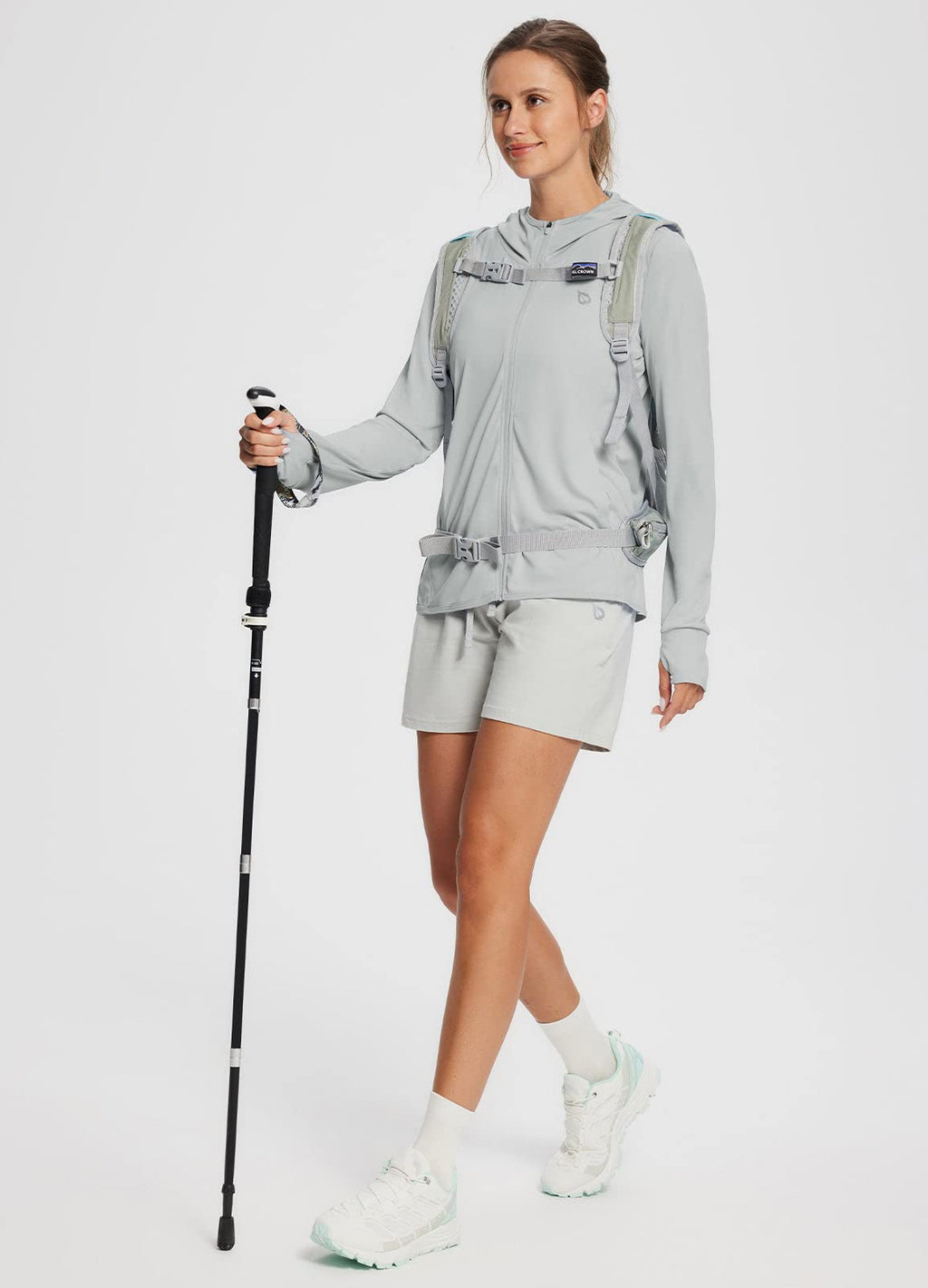 baleaf Women's SPF Jacket Sun Shirt UV Protection Hoodie Zip Up Long Sleeve Hooded Summer Clothing Running Hiking Grey M
