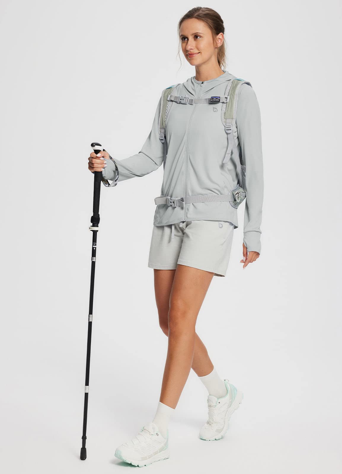 baleaf Women's SPF Jacket Sun Shirt UV Protection Hoodie Zip Up Long Sleeve Hooded Summer Clothing Running Hiking Grey M