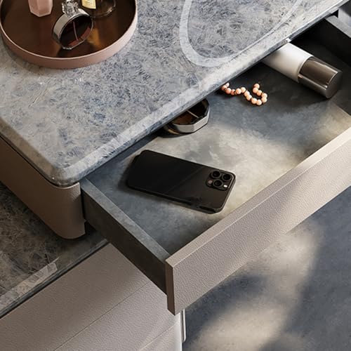 YZABEL L Shaped Vanity Desk with Storage Cabinets and 2 Drawers, 47" Natural Marble Top Dressing Table with Smart Mirror and Makeup Stool for Makeup Room, Home Office, Bedroom