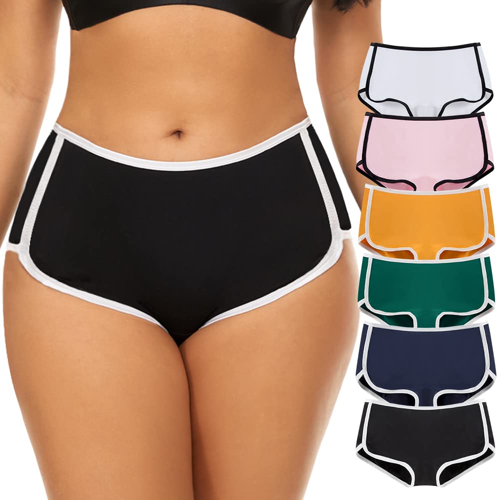 Women Boyshorts Underwear Cotton Panties Stretch Boxer Brief (6 mixed color, LARGE)