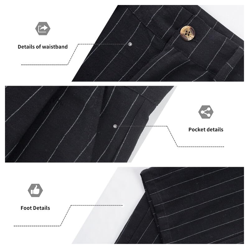 TAFLE Mens Linen Pants Lightweight Striped Casual Pants Straight-Legs Loose Fit Summer Beach Yoga Trousers with Pockets