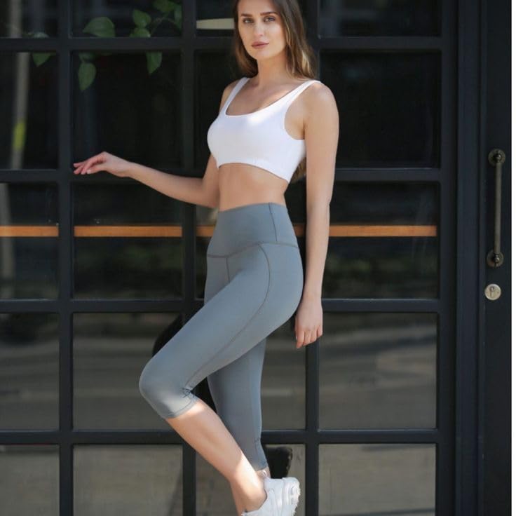 FEYHAY High Waisted 3 Pack Women's Capri Pants - Knee Length Yoga Shorts, Biker Workout Leggings for Women,Summer Activewear(Black/Pink/Orange Red, XXL)