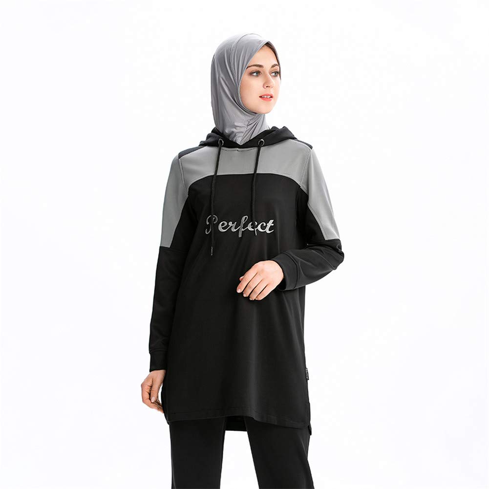 KXCFCYS Tracksuit Tops Hoodie Sportswear Outdoor Tracksuit Muslimah Sweatshirt (Black, L)