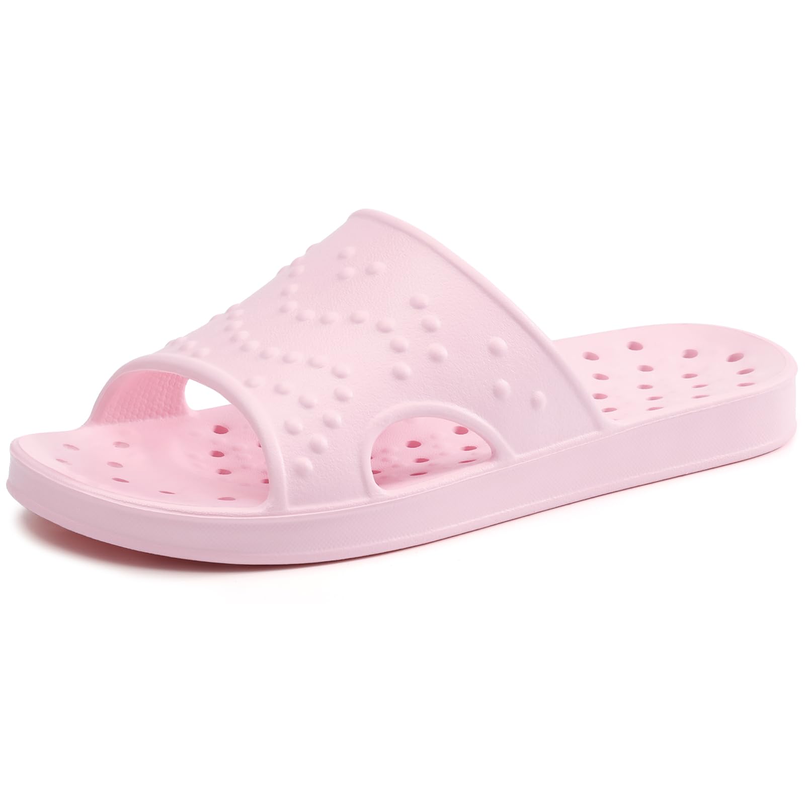 shevalues Shower Shoes for Women Men with Arch Support Quick Drying Pool Slides Lightweight Beach Sandals with Drain Holes, Pink 8-9 Women / 6.5-7.5 Men