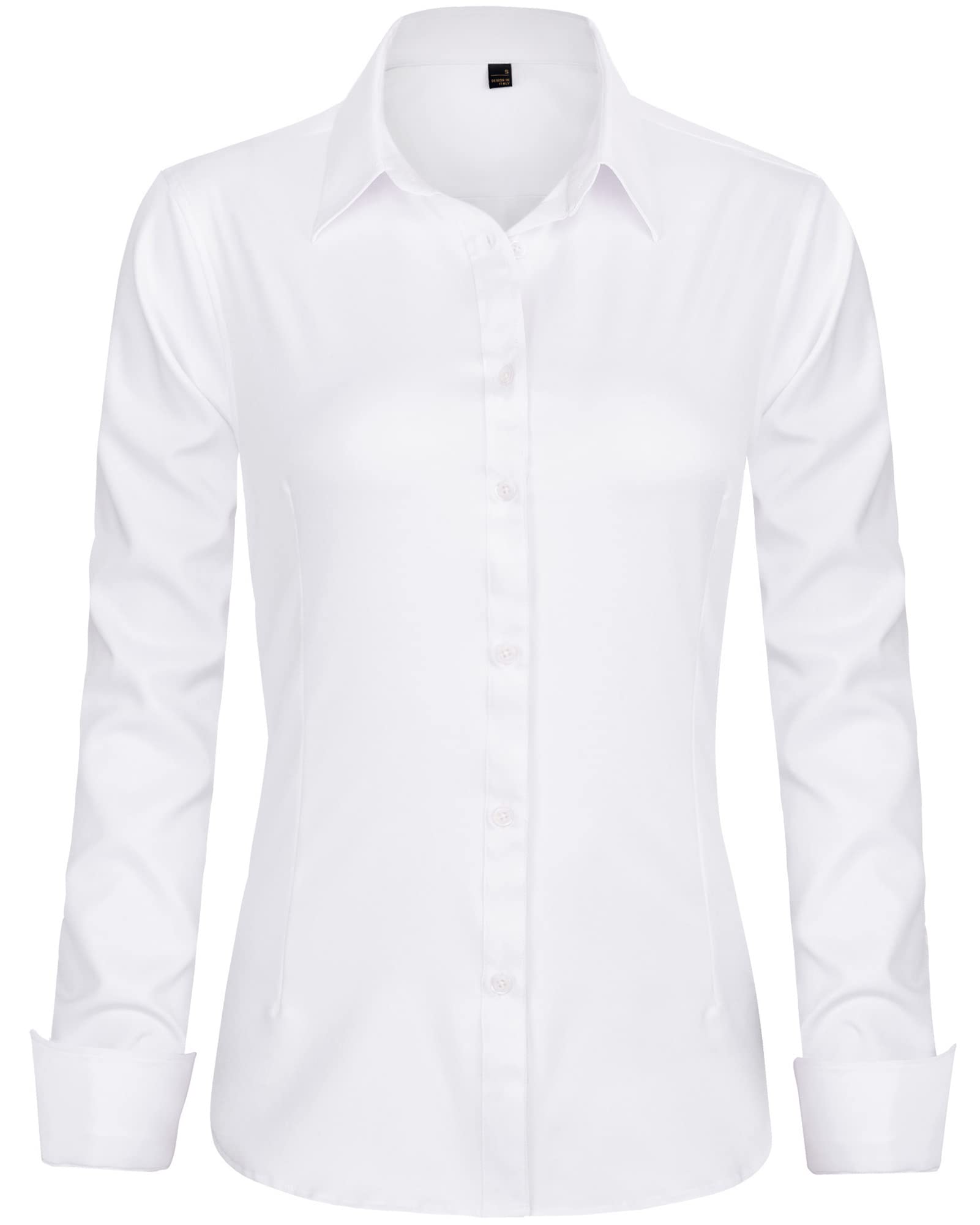 J.VER Womens Dress Shirts Long Sleeve Button Down Shirt Wrinkle-Free Business Casual Blouse Office Work Tops White XS