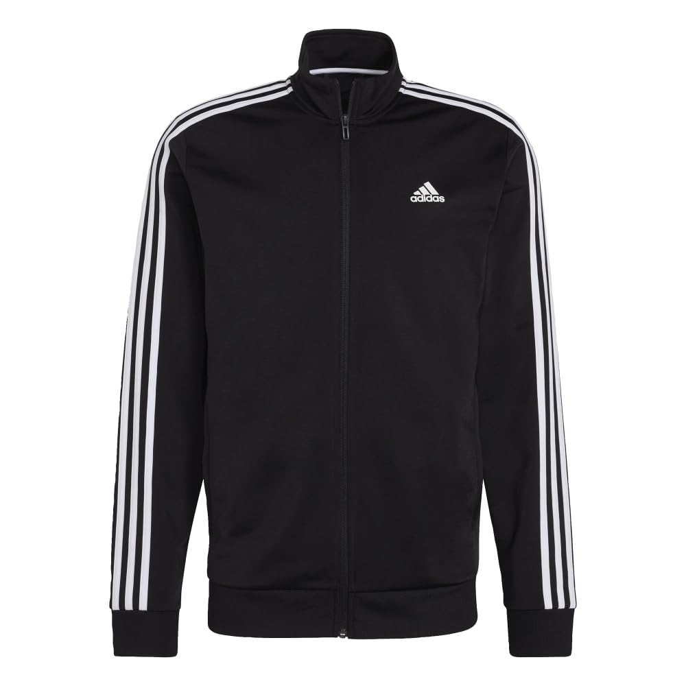 adidas Men's Essentials Warm-up 3-Stripes Track Top, Black/White, Medium
