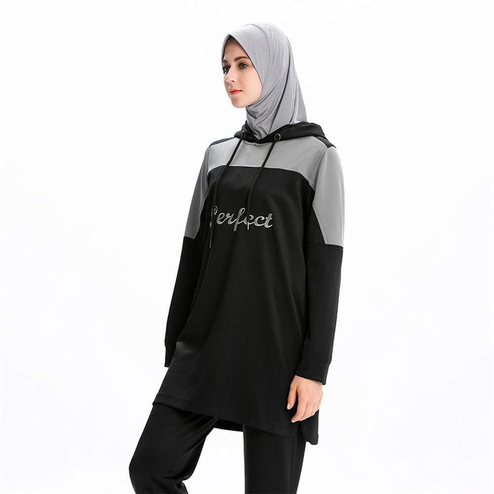 KXCFCYS Tracksuit Tops Hoodie Sportswear Outdoor Tracksuit Muslimah Sweatshirt (Black, L)