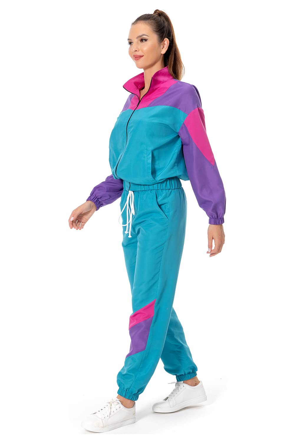 MASSWO Women 80s Sportswear Set 2 Piece Outfits Casual Sweatsuits Retro Vintage Purple Tracksuit
