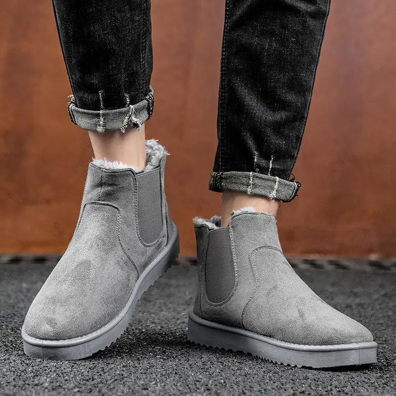 Men's Leather Ankle Boots with Warm Fur for Winter