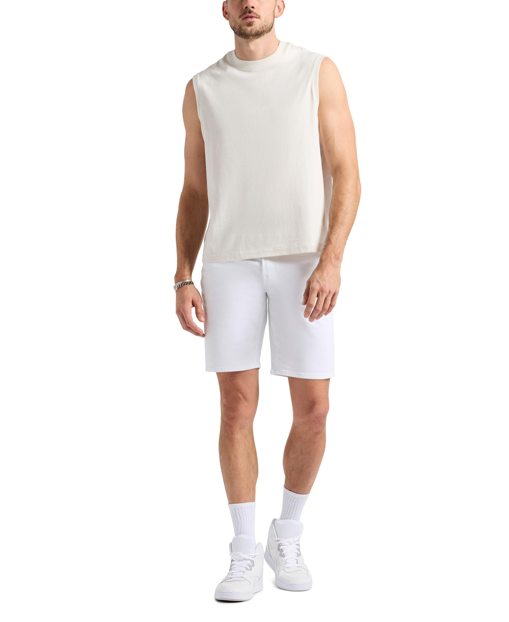 Buffalo David Bitton Men's Non-Denim Relaxed Straight Dean French Terry Shorts with Cotton Blend Stretch, Bright White
