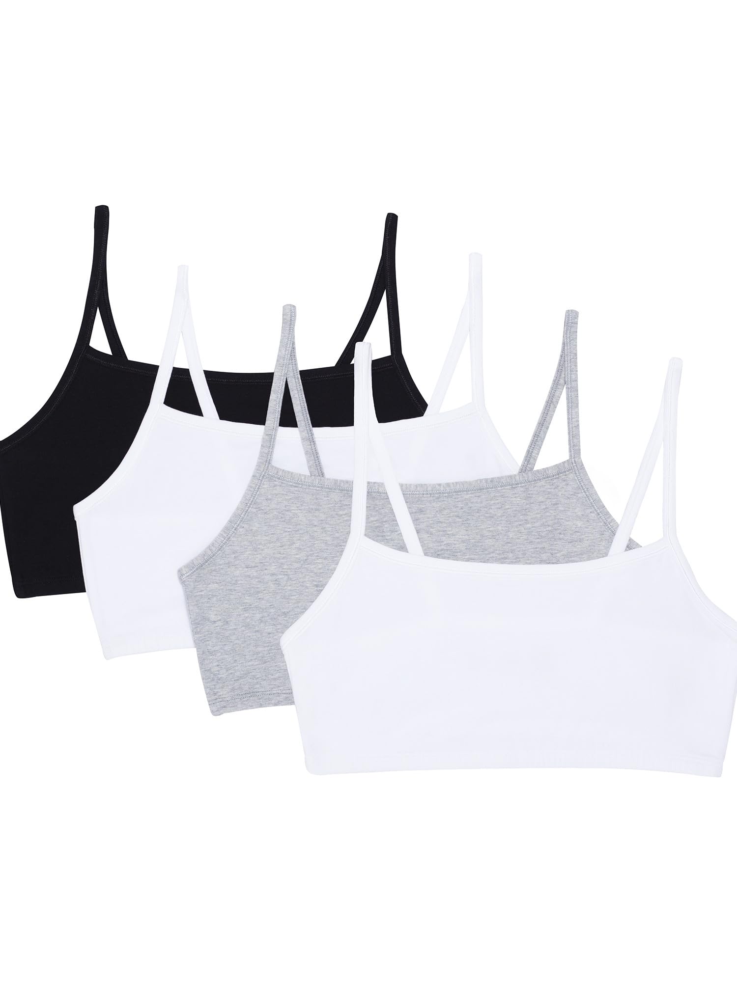 Fruit of the Loom Women's Spaghetti Strap Cotton Pullover Sports Bra, Black/White/White/Heather Grey 4-Pack, 36