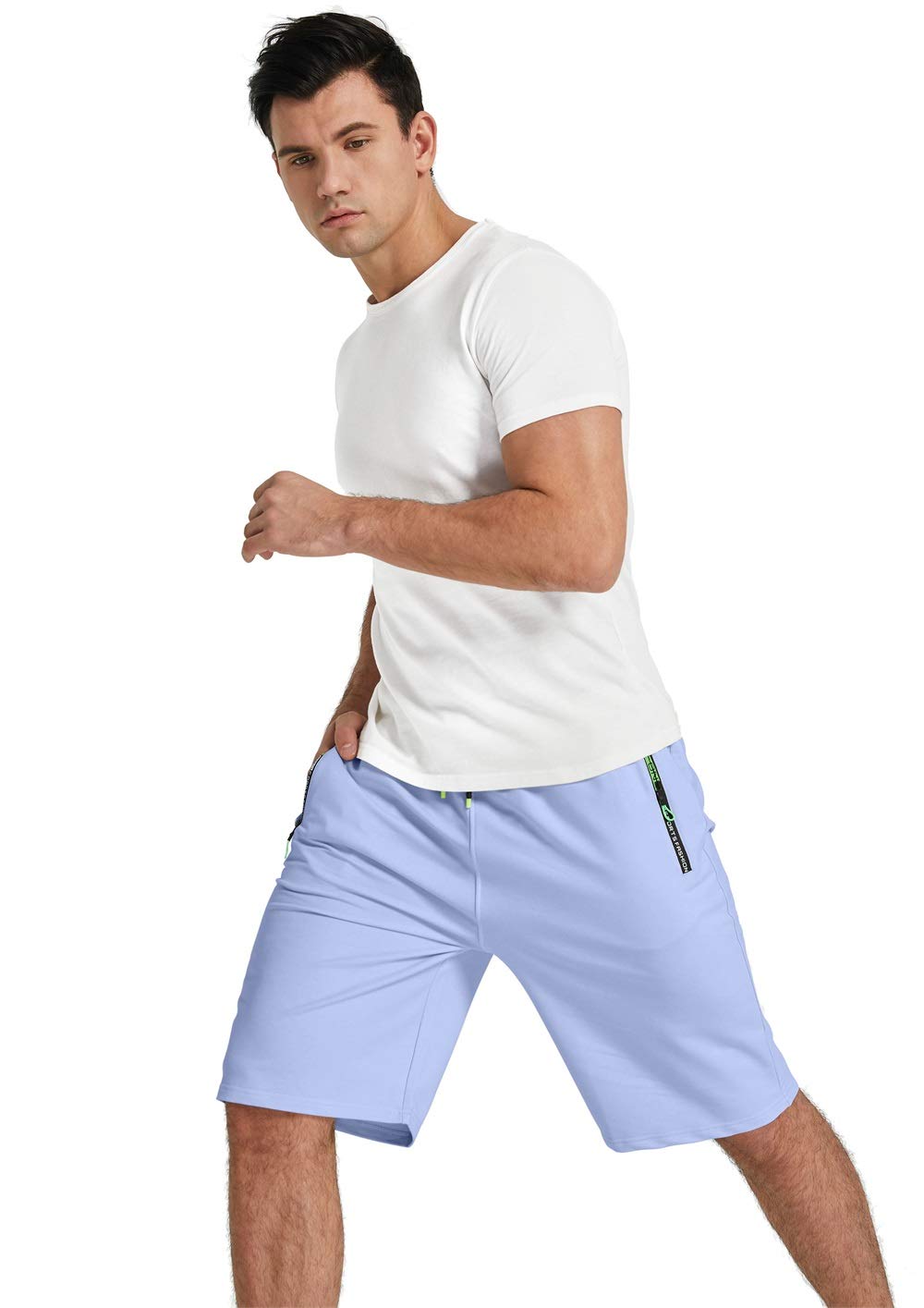 YTD Men's Shorts Casual Classic Fit Drawstring Summer Beach Shorts with Elastic Waist and Pockets L Blue
