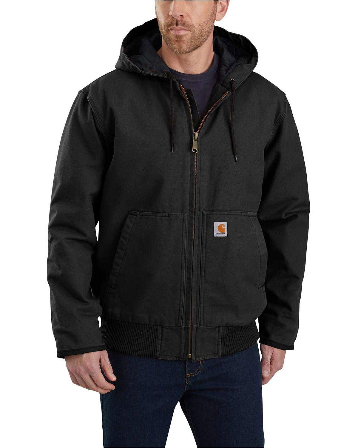 Carhartt Men's Loose Fit Washed Duck Insulated Active Jacket (Regular and Big & Tall Size)-Black-Medium