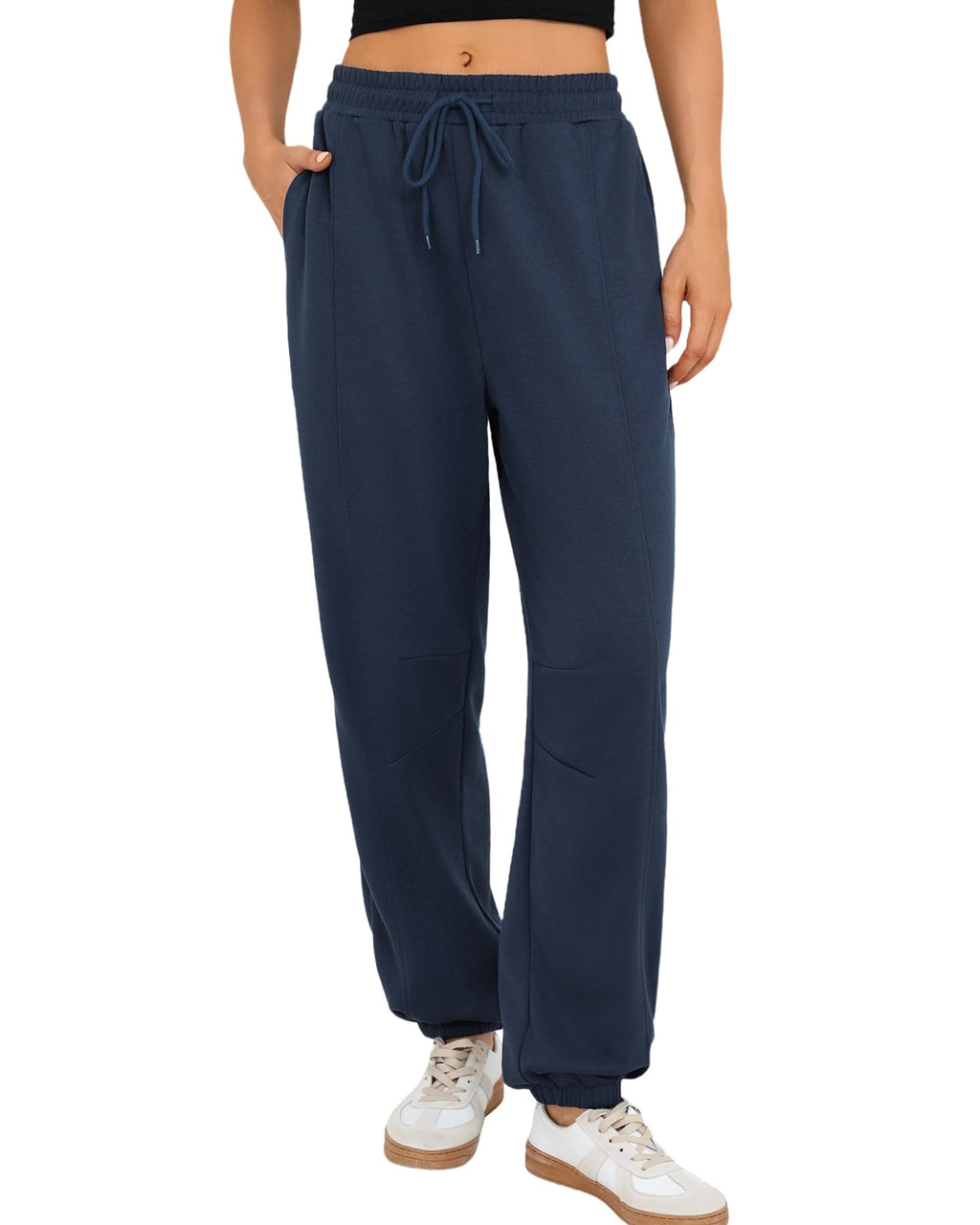 Quenteen Womens Sweatpants Casual High Waist Lightweight Joggers Pants Baggy Lounge Sweat Pants Drawstring Workout Bottoms Navy Blue Small