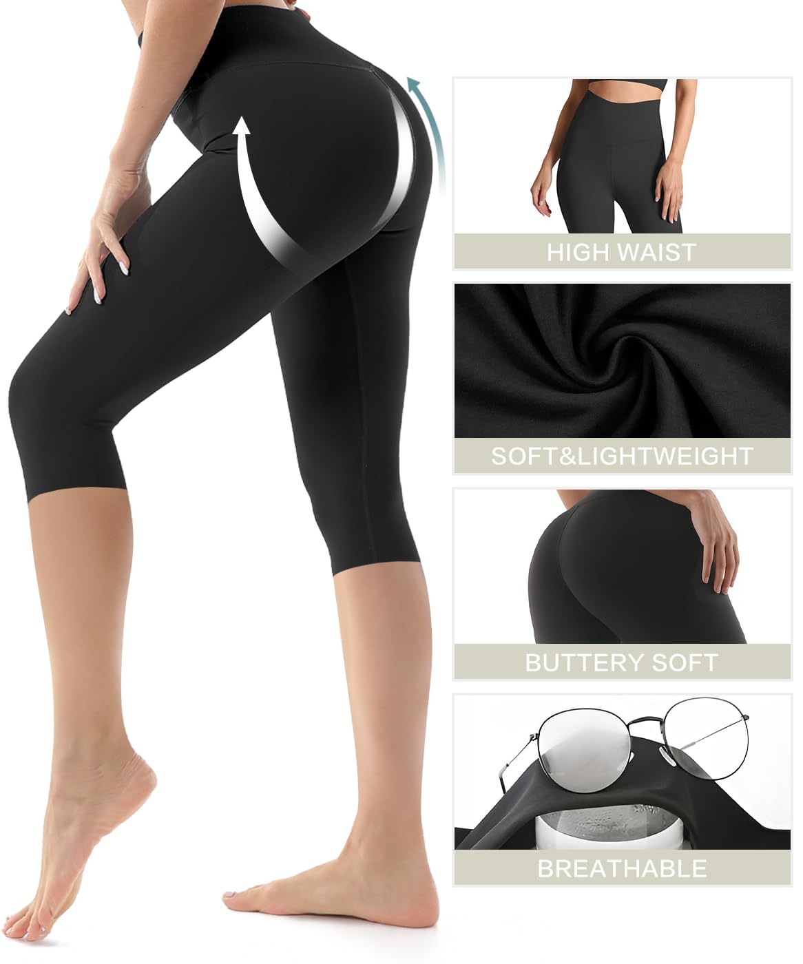 FEYHAY High Waisted 3 Pack Women's Capri Pants - Knee Length Yoga Shorts, Biker Workout Leggings for Women,Summer Activewear(Black/Pink/Orange Red, XXL)