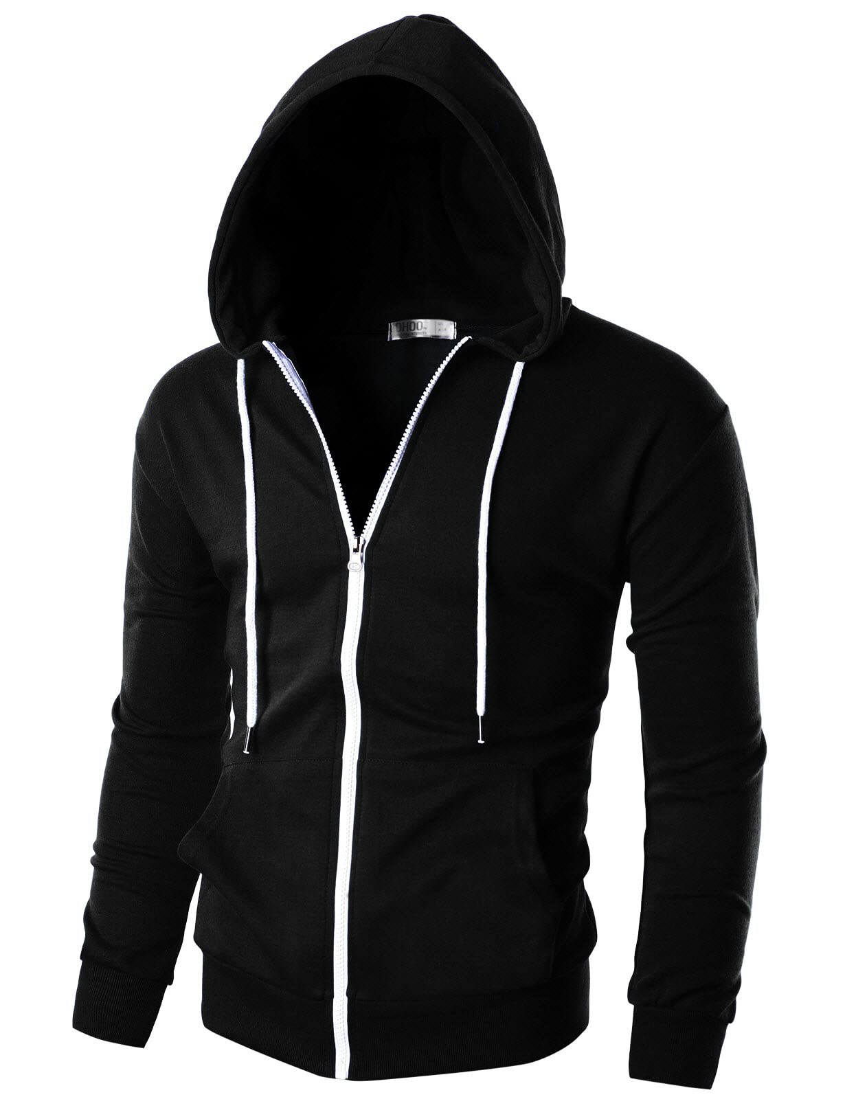 Ohoo Men's Zip Up Hoodie Lightweight Slim Fit Sweatshirt Full Zip Hooded Jacket / DCF002-BLACK-M