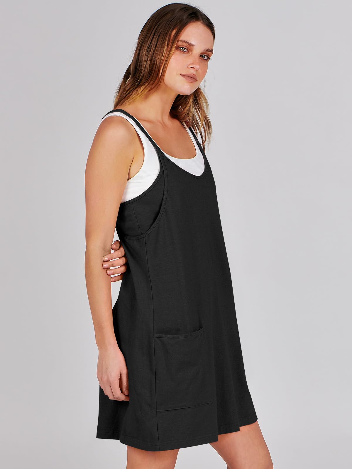 ANRABESS Women Athletic Dress Summer Tennis Workout Active Sports Mini Romper Dress Built in Shorts Travel Vacation Clothes Black Large